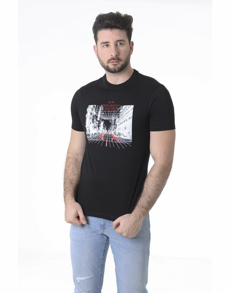 Manner Scalia-Gruppe T-Shirts | Armani Exchange T-Shirt Mit Aufdruck Und Logo Schwarz