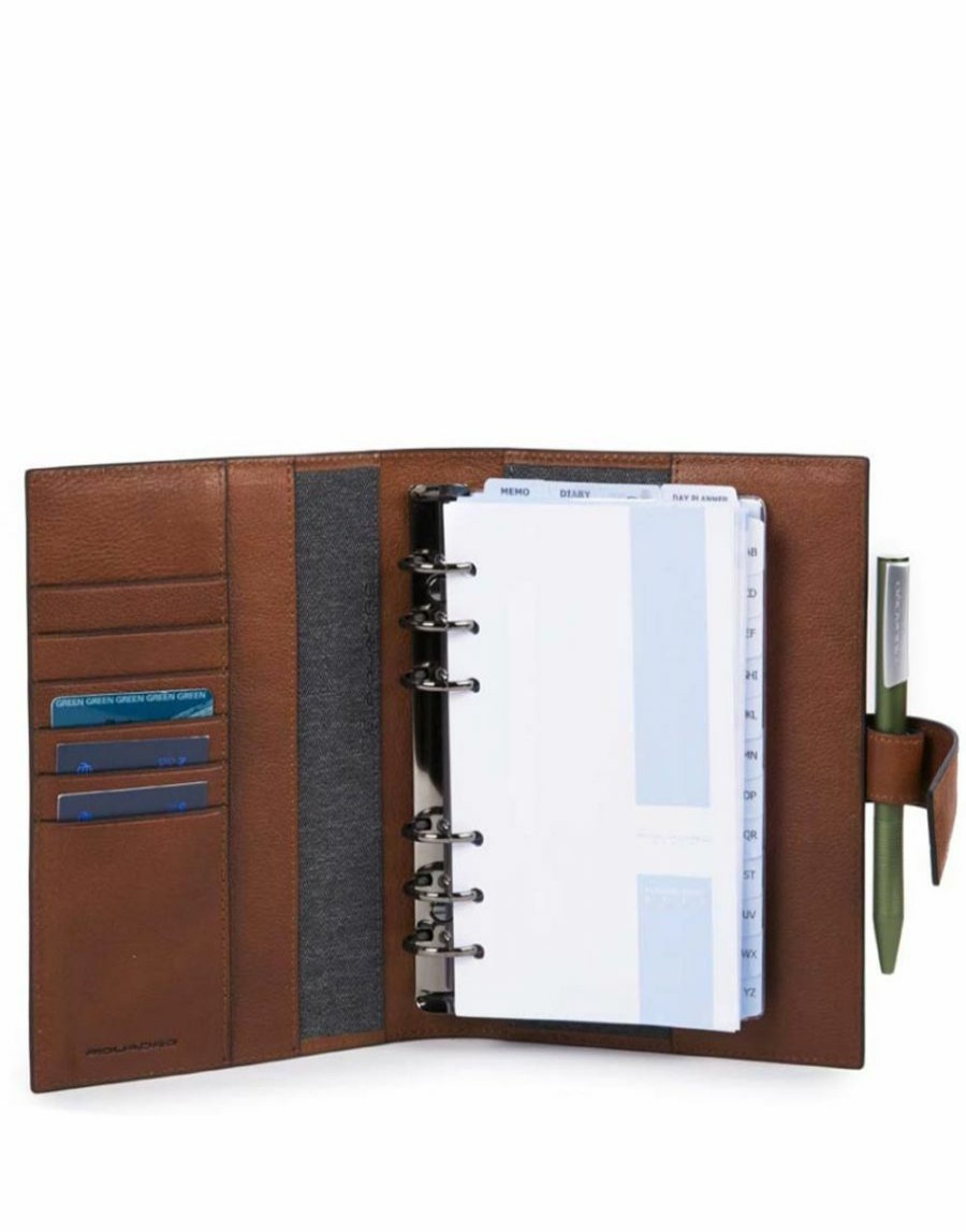 Geschaft Scalia-Gruppe Planer Und Organisatoren | Piquadro Black Square Mittelgroser Organizer Mit Klappe Cuoio