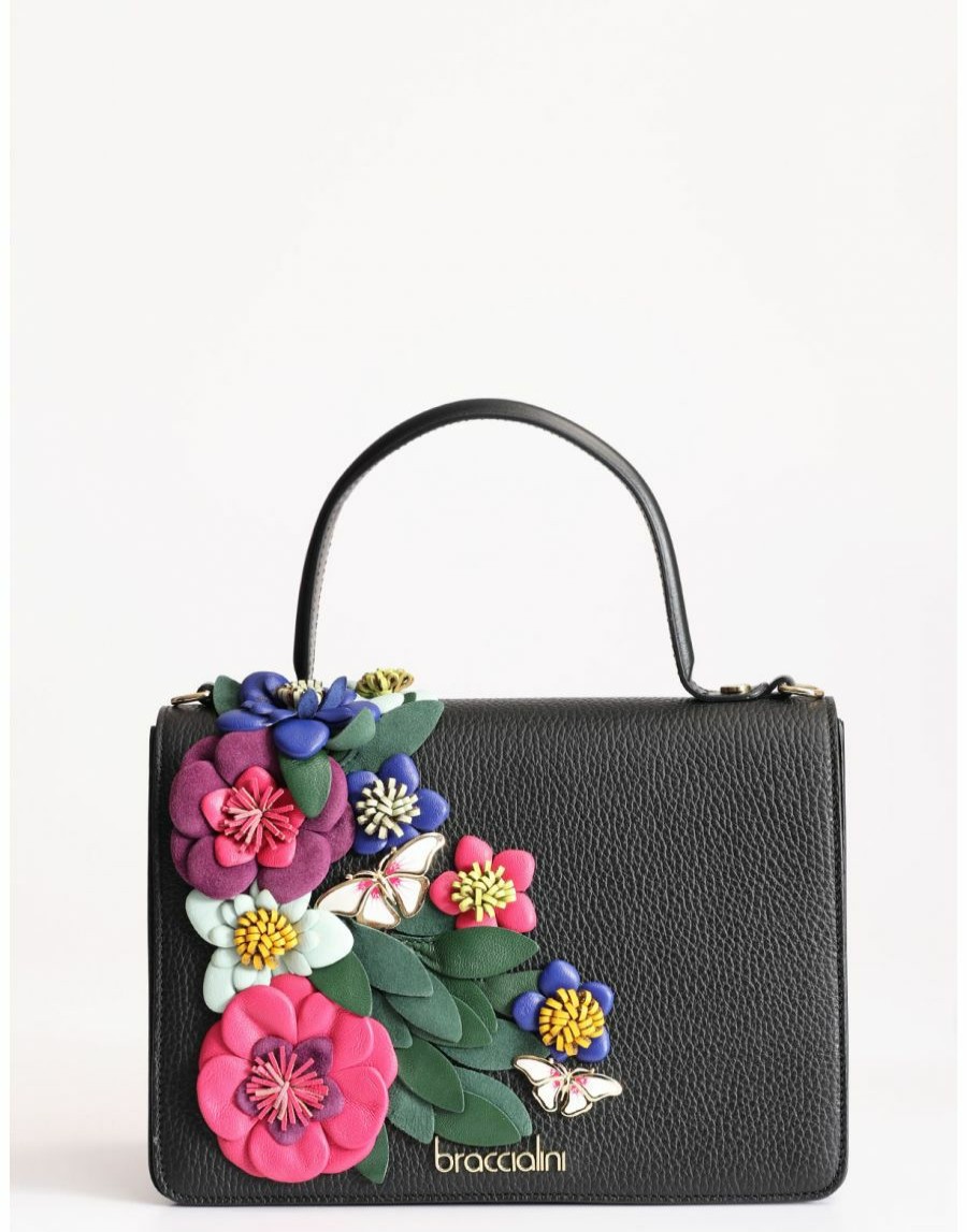 Frauen Scalia-Gruppe Handtaschen | Braccialini Penelope Handtasche Mit Reliefblumen Nero