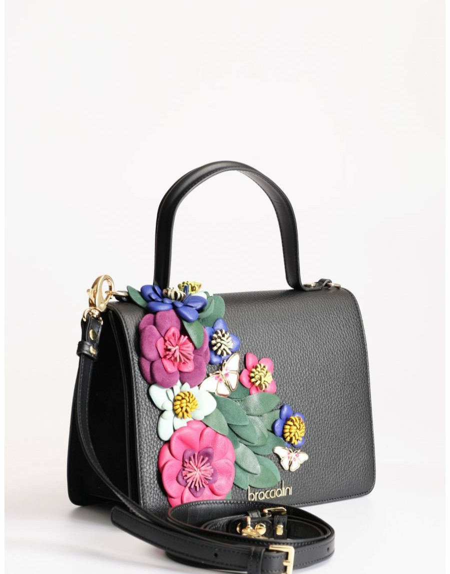 Frauen Scalia-Gruppe Handtaschen | Braccialini Penelope Handtasche Mit Reliefblumen Nero