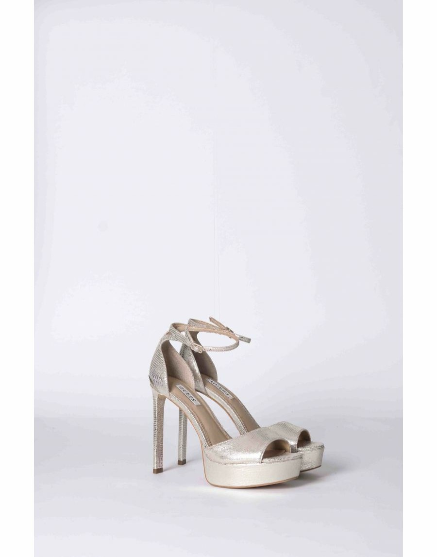 Frauen Scalia-Gruppe High Heels | Guess Offene Zehensandalen Alden 2 Metallic Mit Plateau