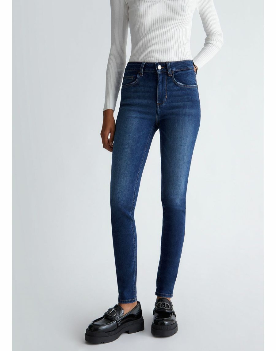 Frauen Scalia-Gruppe Jeans | Liu Jo Skinny-Jeans Mit Hoher Taille Und Strasssteinen